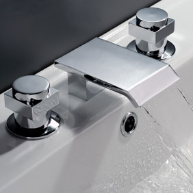 Contemporary Waterfall Bathroom Sink Faucet (Chrome Finish, Widespread) T7003 - Click Image to Close