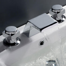 Contemporary Waterfall Bathroom Faucet (Chrome Finish, Widespread) T7005 - Click Image to Close