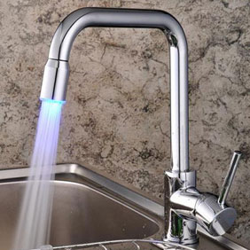 LED Centerset Contemporary Chrome Kitchen Faucet T1890F