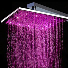 Contemporary Square Chrome Faint LED Light Brass Shower Head - T325 - Click Image to Close