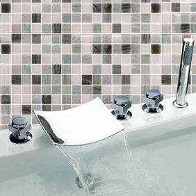 Waterfall Chrome Three Handles Widespread Bathroom Sink Faucet T7019